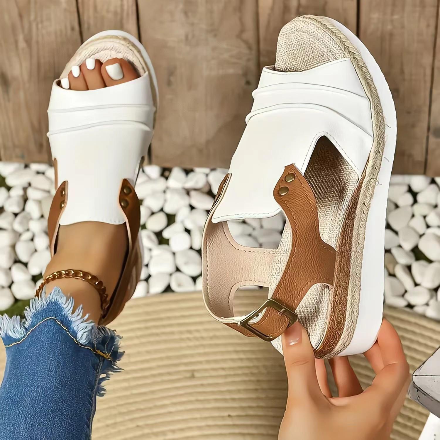

Wedge heel fish mouth sandals women s summer new buckle outside wearing beach cool slippers 36 білий