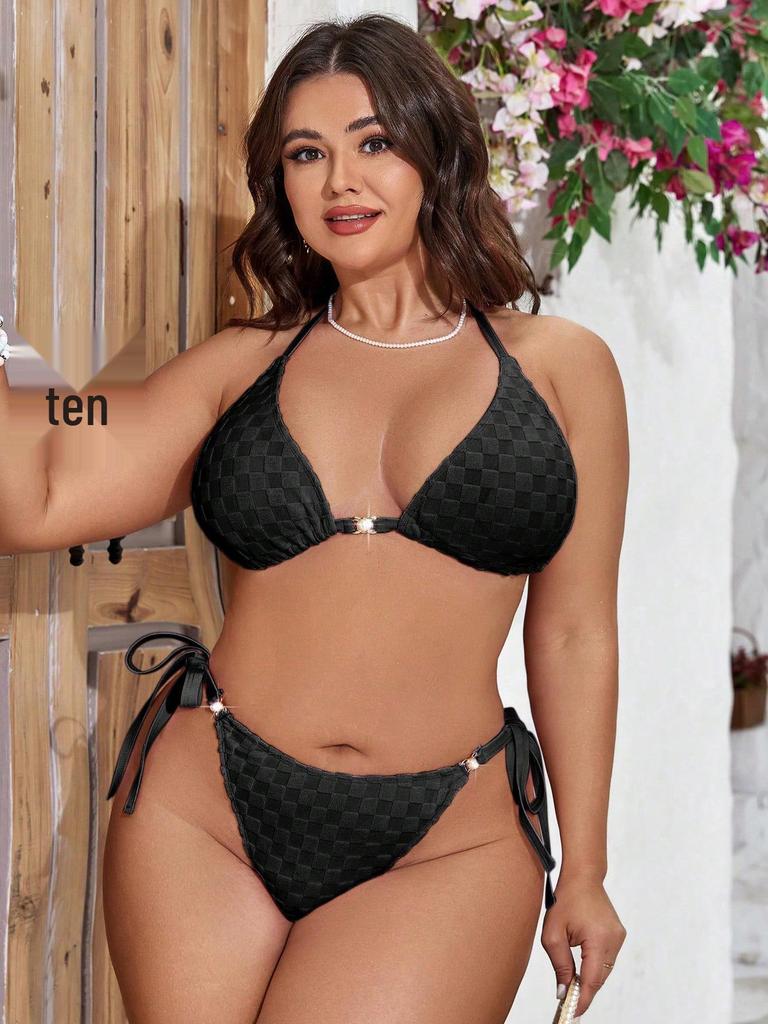 Women's Sexy Solid Color Cutout Triangle Bikini Swimsuit