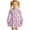 Kids Girls Casual Daily Dress Cute Cartoon Print Long Sleeves Dance Wear Princess Dress  2-12 Years