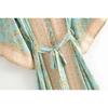 Moda Donna Stampa Floreale Verde Manica a Pipistrello Rayon Spiaggia Boemo Kimono Scollo a V Da Donna Robe Boho