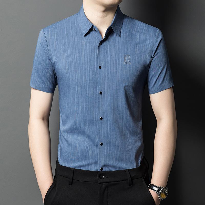 

Simple and Versatile Men s Short-sleeved Shirt Summer New Style Young and Middle-aged Casual Solid Color Thin Temperament Cardigan Shirt for Men