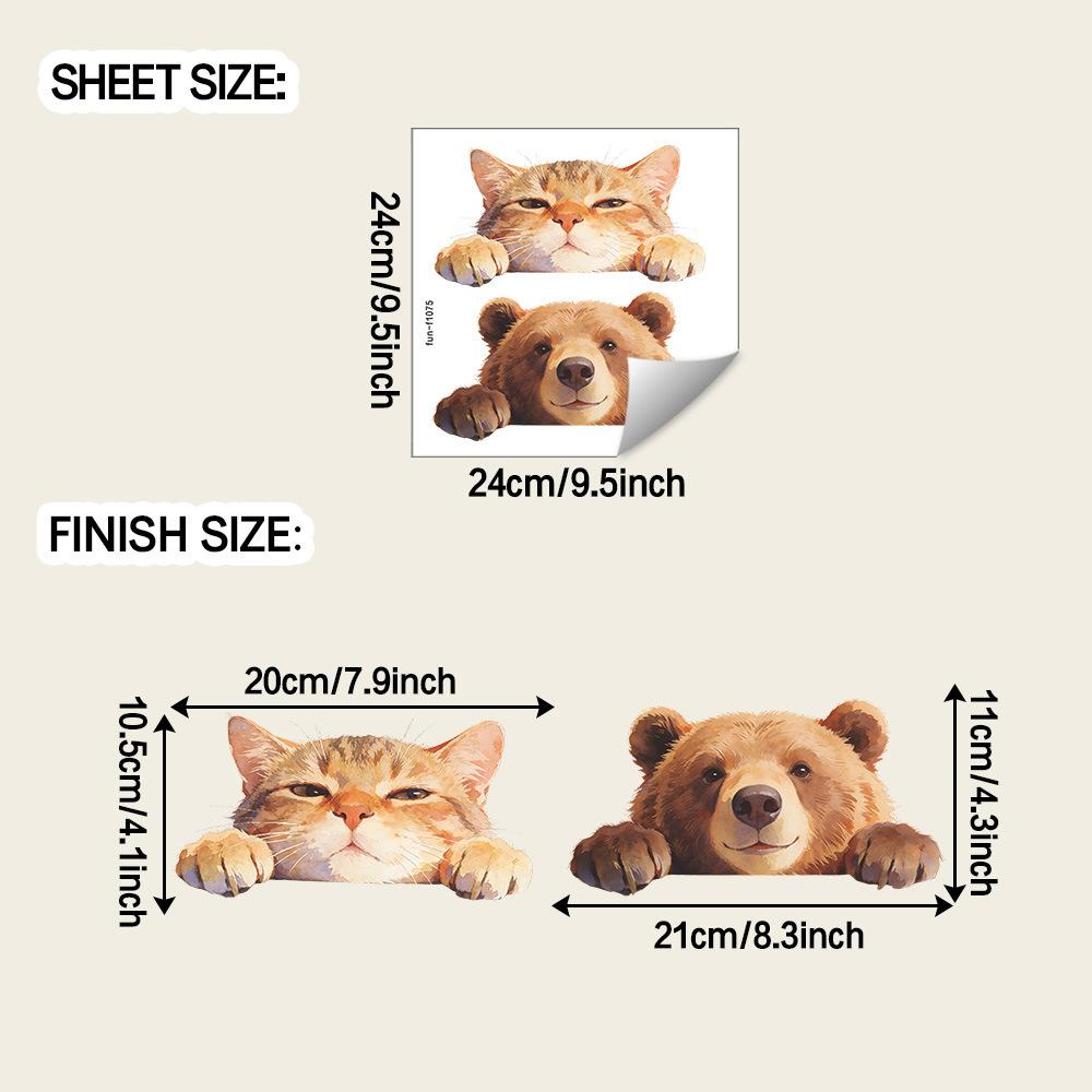 Adorable Cat and Brown Bear Themed Wall Stickers for The Living Room and Bedroom Background Decoration