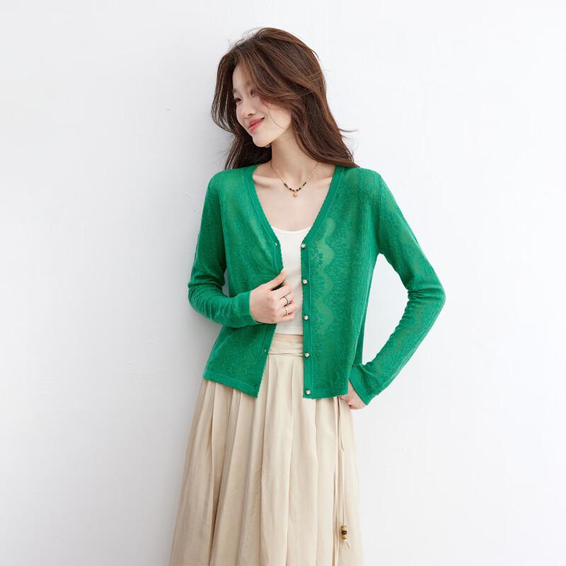 Srcr Women s Hollow Jacquard Knitted Wool Blend Cardigan L