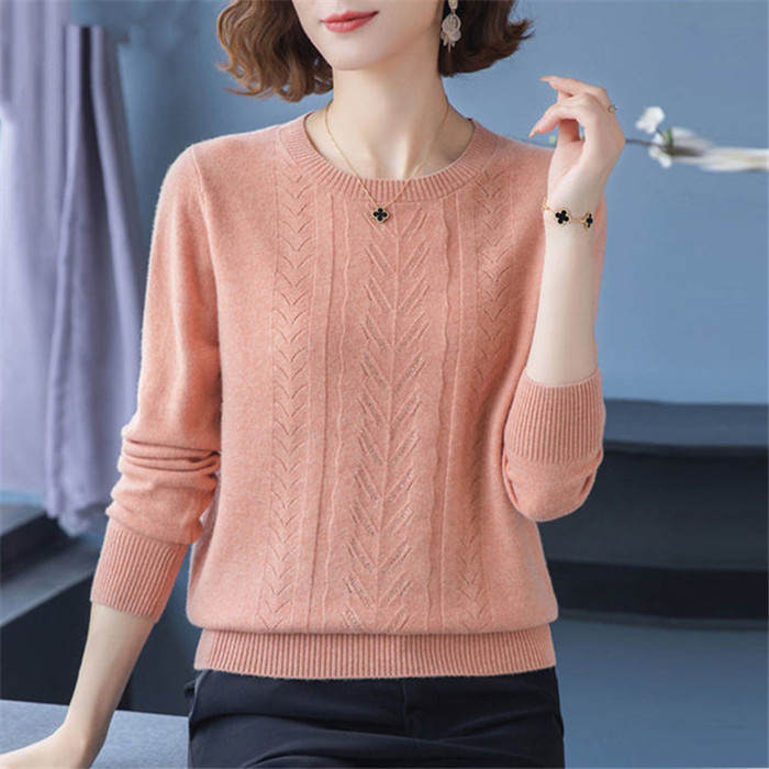 Women Spring Autumn Long Sleeve Knitwear Tops Middle-aged Mother Sweater O-neck Diamond Pullovers