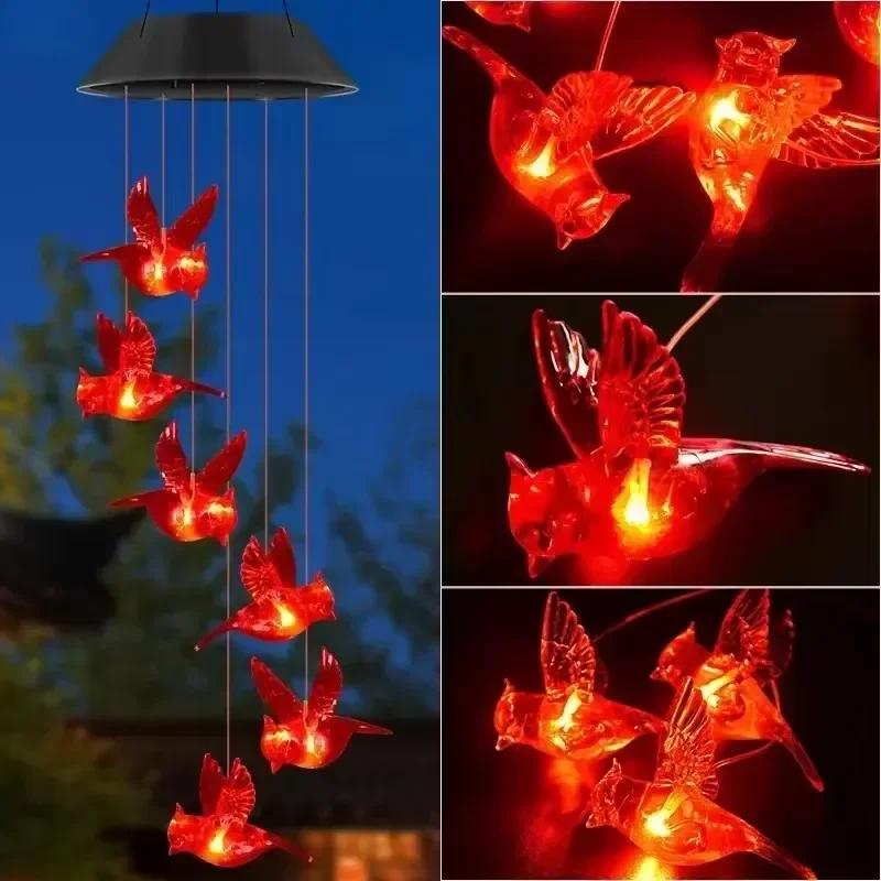 Outdoor Hummingbird Wind Chimes Decorative Hanging Light Owl Faily Light String Solar Charging Waterproof Garden Landscape Light