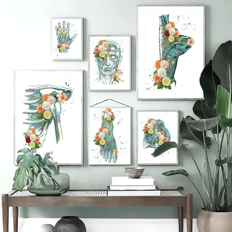 

Картина на холсте, настенная картина, украшение доктора, зеленые руки, ноги, человеческие органы, анатомия, цветок, принты плакатов, настенное искусство