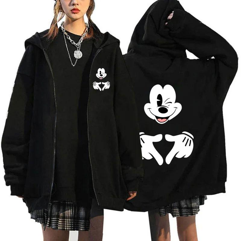 2025 Women's New Hoaodies Disney Products Mickey Mouse Pattern Sweatshirt Jacket Fall Winter Long Sleeve Oversized Zip Hoodies
