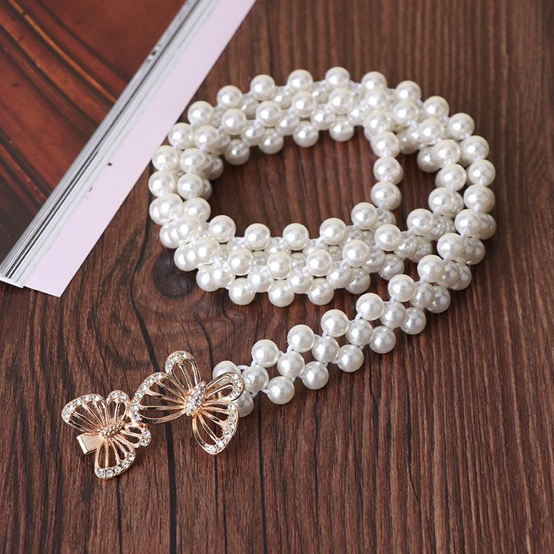 Elegant Event Pearl Rhinestone Elastic Waist Chain Belt for Dresses