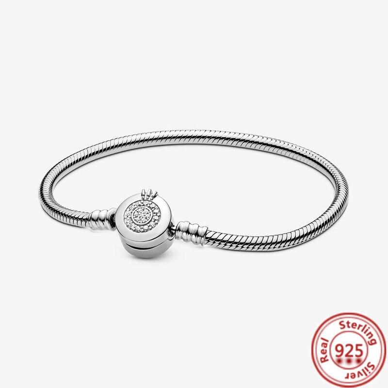 Authentic 925 Sterling Silver Flower Heart T-Bar Basic Snake Chain Bracelets Fit Original Brand Charms Beads DIY Jewelry Women