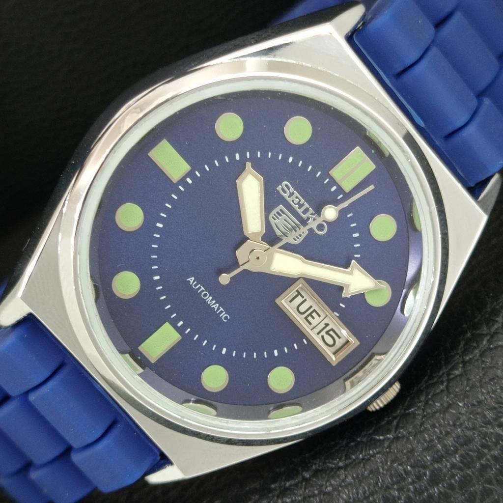 VINTAGE REFURBISHED SEIKO 5 AUTOMATIC 6309A JAPAN MENS BLUE DIAL WATCH a444453-1