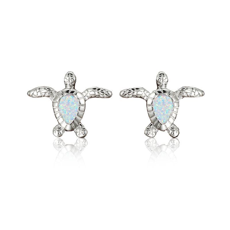 Cute Sea Turtle Stud Earrings For Women Fashion Imitation Blue Fire Opal Stud Earrings For Women Wedding Band Jewelry Gifts