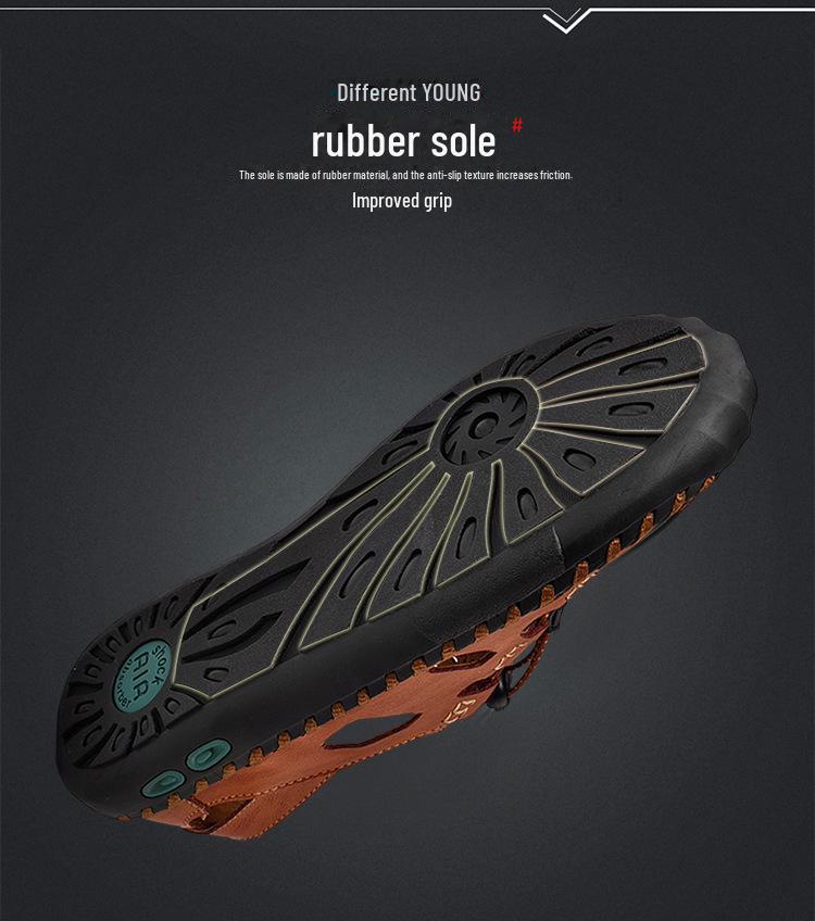 Atmungsaktive Sommer-Strandsandalen 2024 aus echtem Leder für Herren – weiche Sohle, hohles Design.