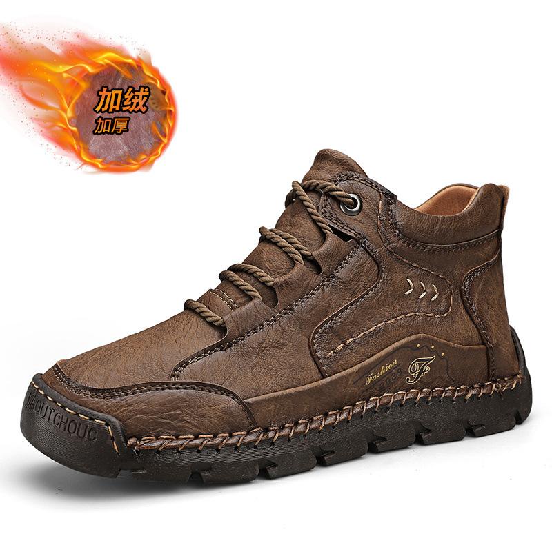 

Мужские ботинки Мартин 2025 осень и зима теплые бархатные хлопковые туфли британские ретро модные мужские повседневные полусапожки большого размера со средней высотой голенища мужская обувь 48