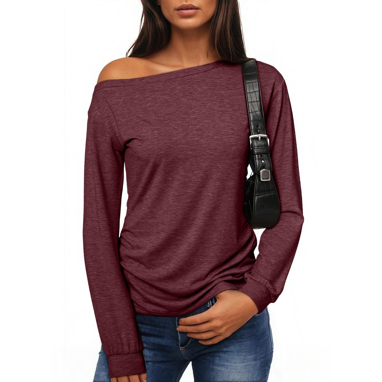 

Женский модный универсальный топ свободного кроя с открытыми плечами однотонный S