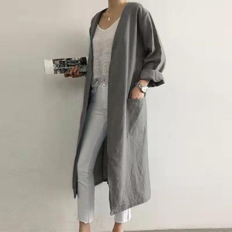 Trench en Coton Protection Solaire Femme Décontracté Manches Longues Robe Veste Cardigan d'Été Col en V