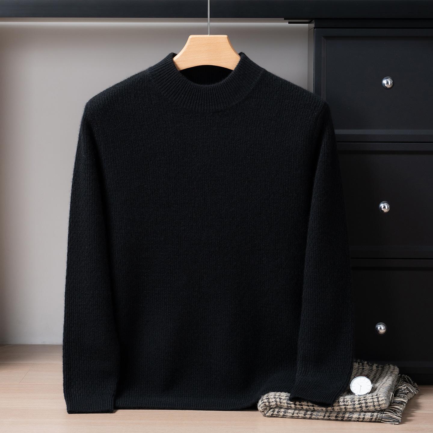 

100 pure cashmere shirt men s semi-turtleneck 7-pin front and back needle thickened cashmere knitted sweater XXXL