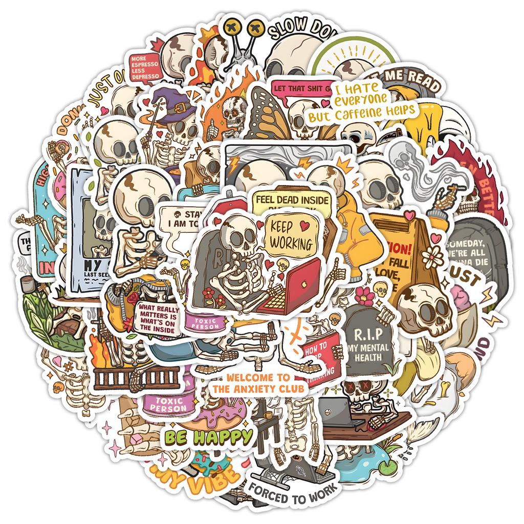 50 New Skull Graffiti Stickers Mobile Phone Computer Waterproof Decorative Stickers Creative DIY Skull Stickers