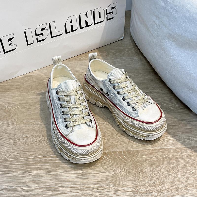 

Korean version retro old canvas shoes dirty shoes 2025 spring and summer platform muffin casual shoes versatile beggar women s shoes 40