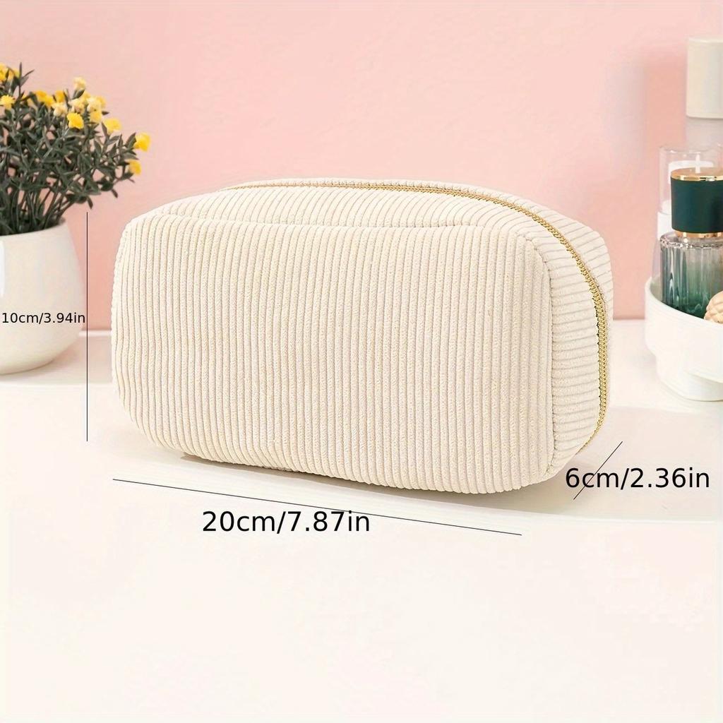 Women Cosmetic Bag Corduroy Solid Color Makeup Pouch Travel Portable Wash Toiletry Storage Bag Organizer Purse
