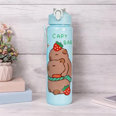 700ml Capybara Portable Drinking Bottle with Straw & Handle Travel Water Cup Kawaii Water Bottle for Boys Girls Daily Use