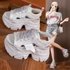 Fashion 9CM Synthetic Microfiber Leather Summer Hollow Platform Wedge Women Sandals Flats Chunky Sneakers Bling Vulcanize Peep Toe Shoes