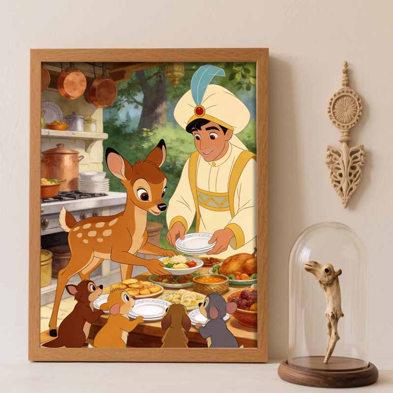 Disney Diamond Painting Kit Unframed Enchanting Feast Classic Style Home Decor Craft, Perfect Gift Idea Round 20x30cm
