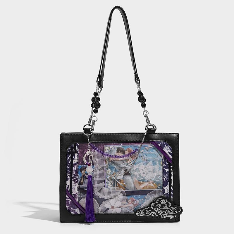 

Маленькая повседневная сумка кроссбоди Ита 2024 года для поездок на работу и демонстрации значков чёрный/серебряный