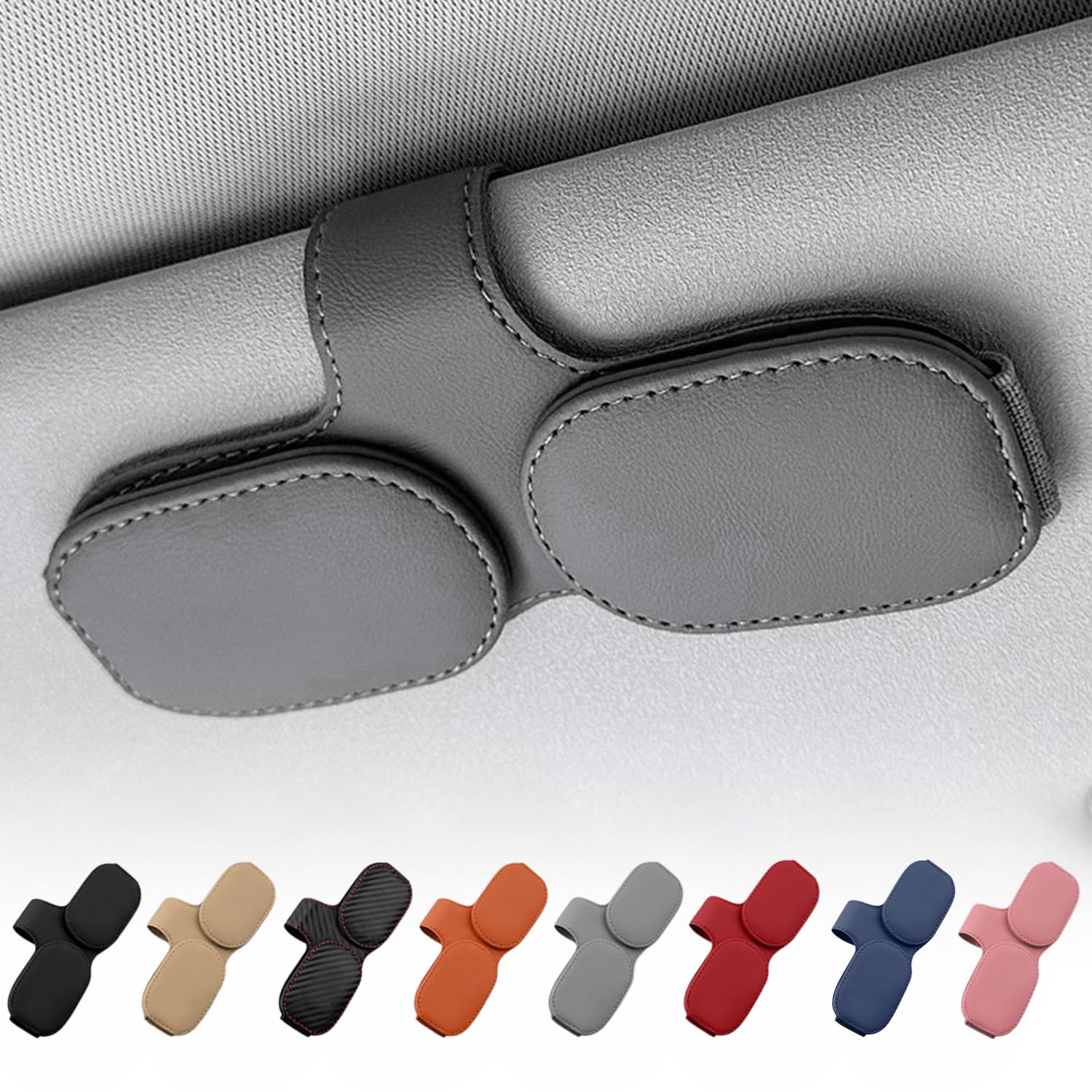 

LEZARINO Eyeglass Holder, For Cars, Sunglasses Clip, Sun Visor Attachment, Leather Style, Card Storage (Gray) серый