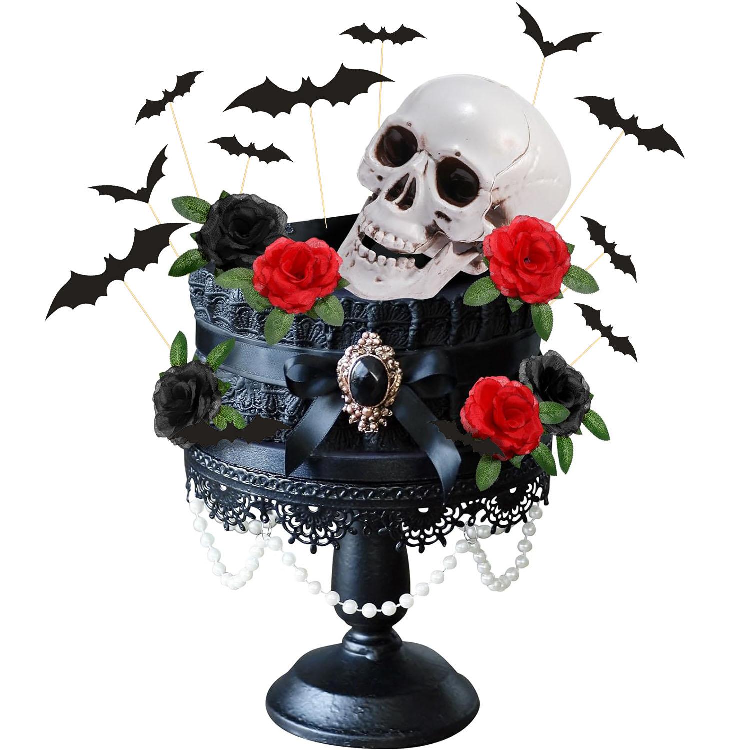 

29pcs Halloween Cake Toppers - Ghost, Skull, Bat & Black Rose Decorations for Parties & Birthdays