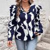 Women's Striped Shirt V-neck Long Sleeved Slim Fit Top for Ladies