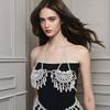 Multi Layered Beaded Tassels Bra Jewelry Set with Alloy Pearls Trendy Body Chain For Rave Beach Party Accessories