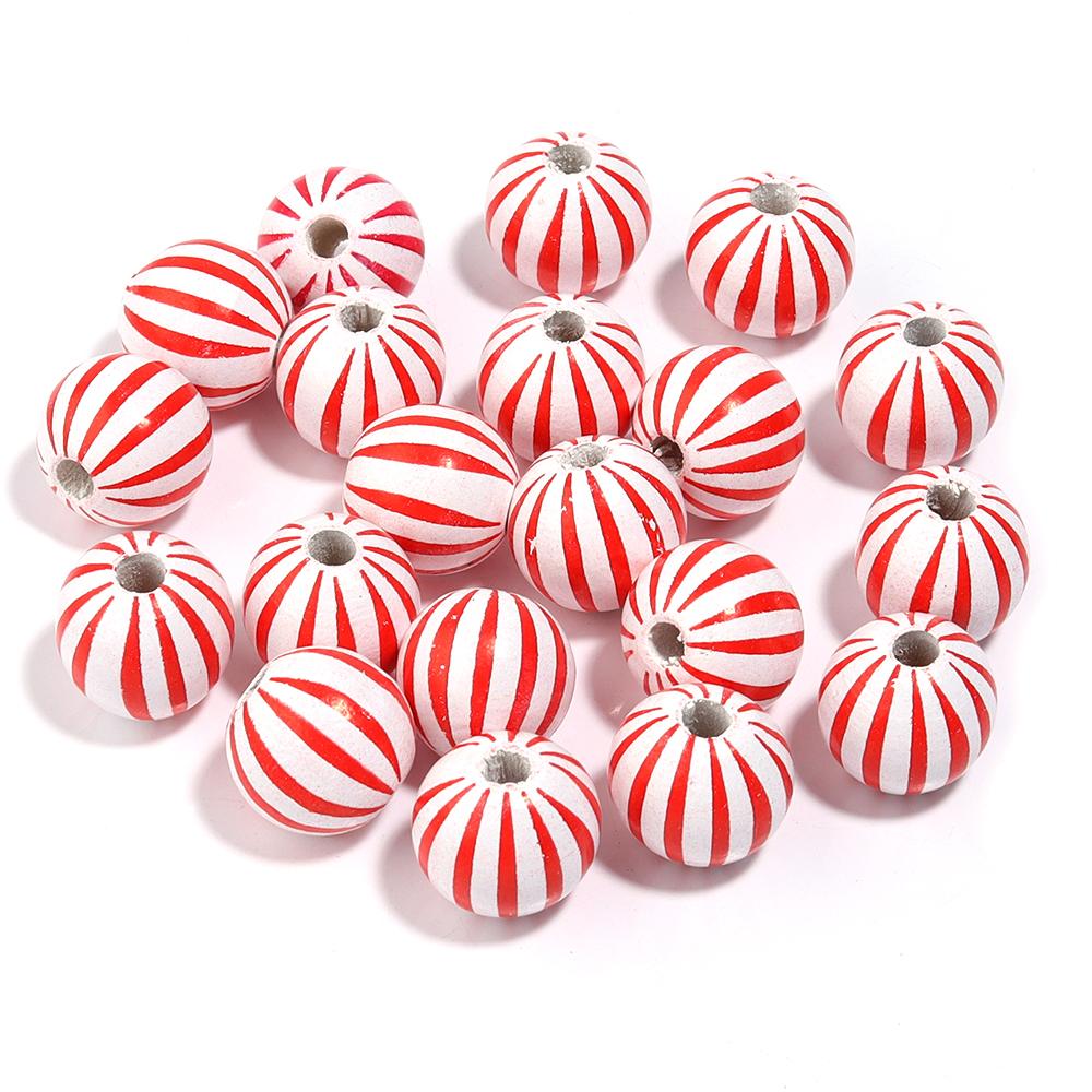

20Pcs 16mm Natural Wood Beads Colorful Stripe Heart Printing Large Hole Round Beads DIY Craft Bracelet Kid s Toy Accessories