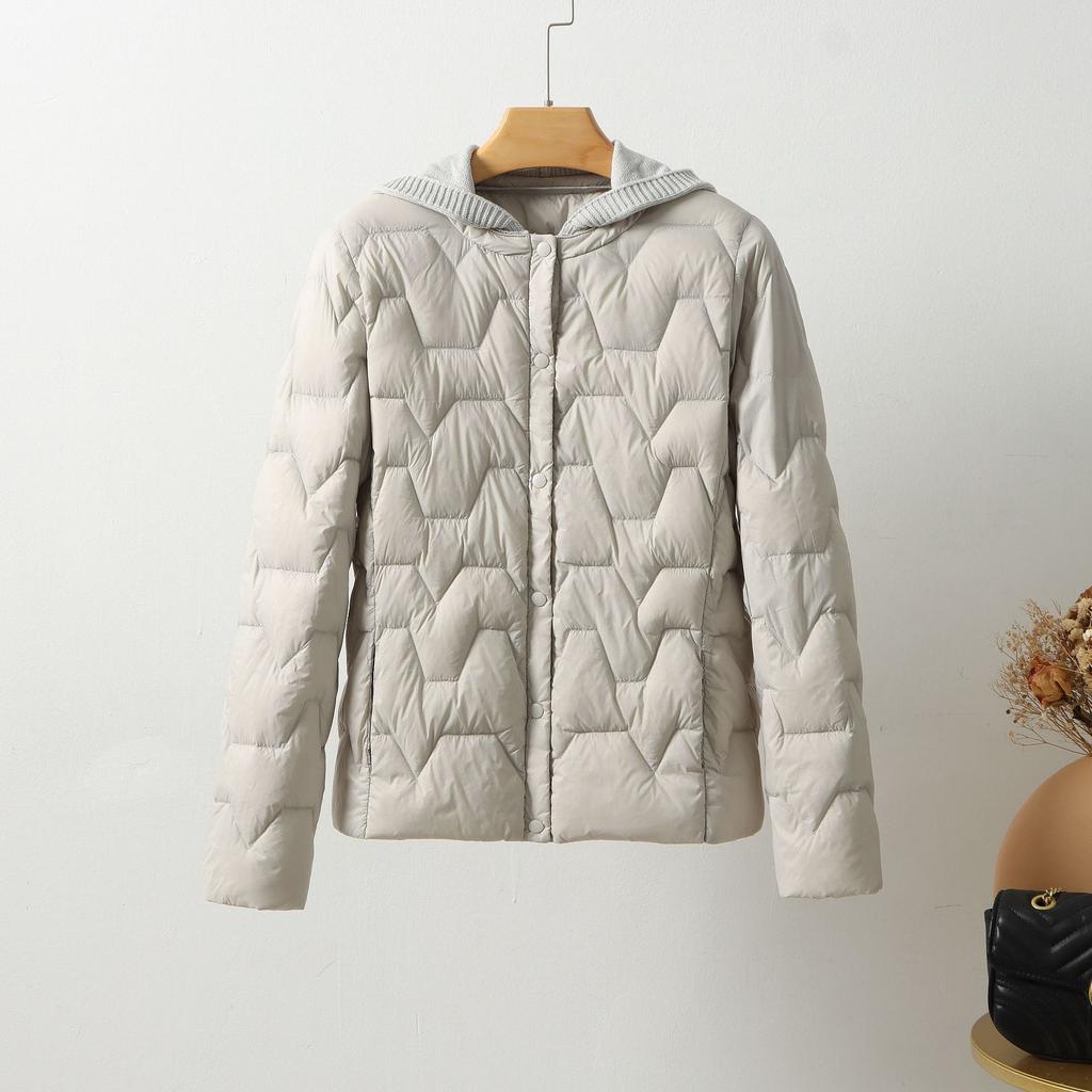 Short Down Jacket Women's Knitted Hoodie, Simple Commuting, Light and Warm, Light and Thin Stand-up Collar.