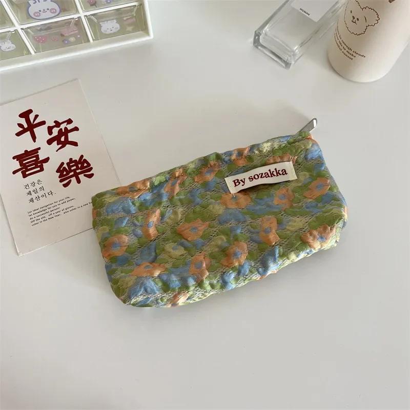 Women's Floral Korean Makeup Bags Cosmetic Bag Organizer Pouch Travel Make Up Toiletry Bag Canvas Beauty Case Pencil Case