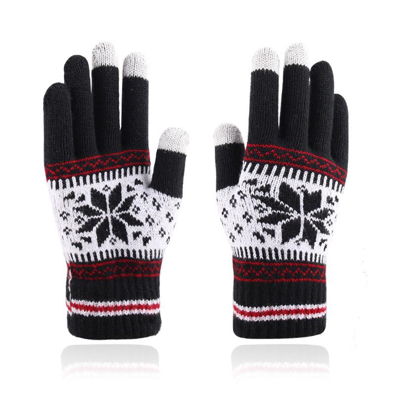 Winter Warm Knitted Gloves Fashion Snowflake Embroidery Touchscreen Gloves For Women Men New Year Gift