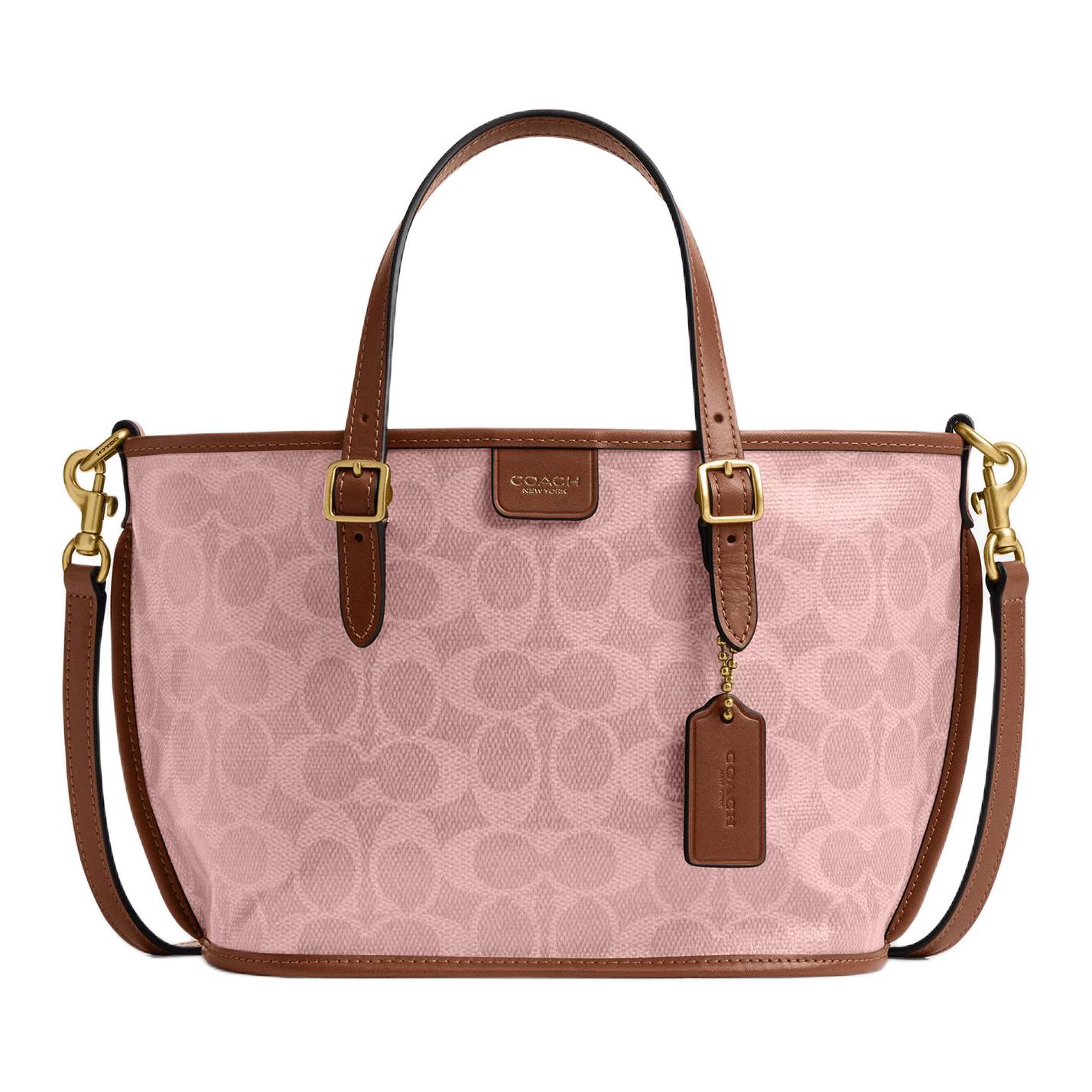 

Coach Signature Canvas Mini Tote Bag Pink Brown Leather Trim Gold Hardware Daily Shopping CCD94-B4YU4 Basic Set (Bag+Dust Bag)