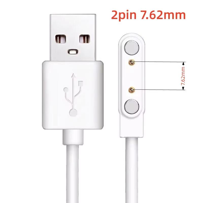 Universell 2-stifts 4 mm 7,62 mm 4-stifts Stark Magnetisk Laddningskabel USB Laddningslinje Sladd Svart Vit för Smartklockor