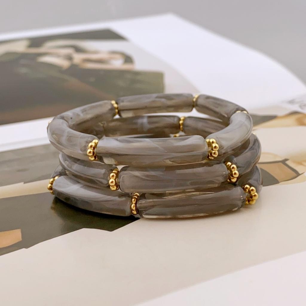 Trendy 3-delige Acryl Kralen Armband Set met Delicate Tinten voor Dames Dagelijkse Ensemble armband voor dames
