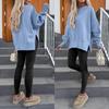 Loose Fleece Sweatshirt Round Neck Side Split Long Sleeve Casual Top For Women
