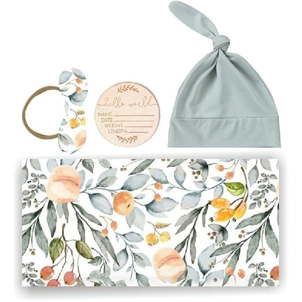 Baby Swaddle Set Newborn Hat Headband Beanie Swaddling Blanket Newborn Infant Swaddle Hat Baby Blankets for Baby Girl Boy