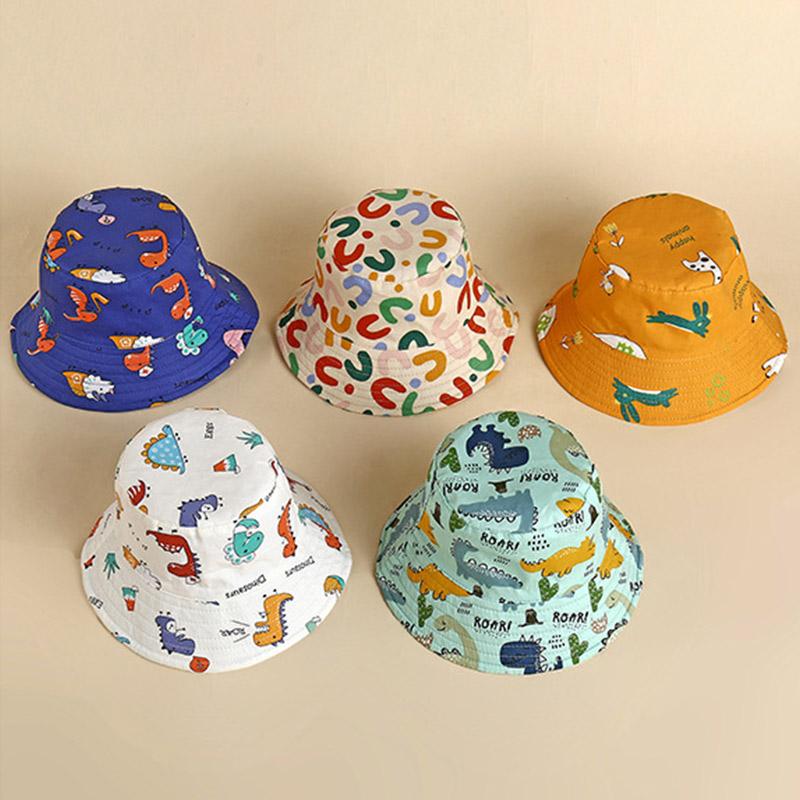 Cartoon Tier Baby Fischerhut Niedlicher Dinosaurier-Print Fischerhut für Junge Mädchen Sommer Verstellbar Breite Krempe Kinder Panama Sonnenhüte