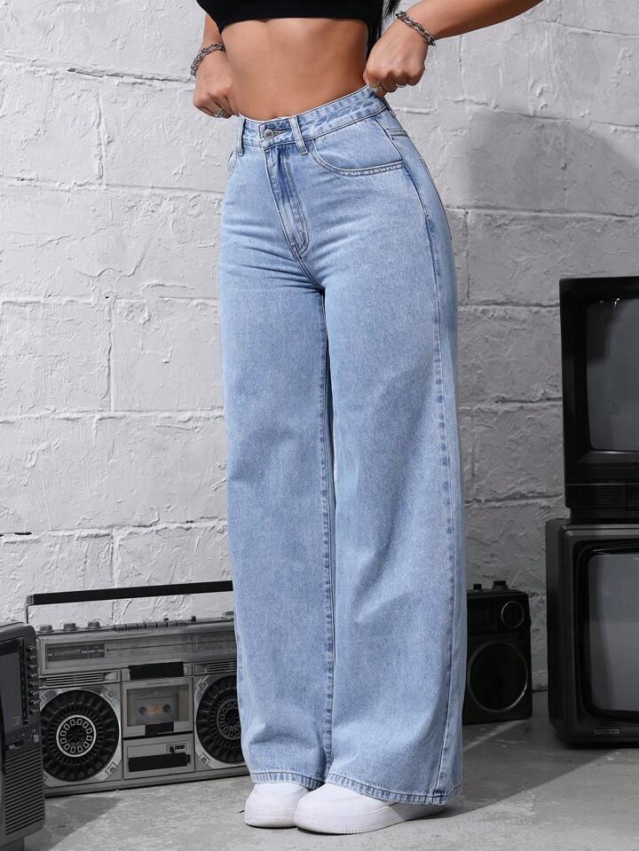 

Loose Wide-Leg Solid Color Washed Jeans, Autumn/Winter 2025 Edition M