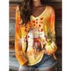 Women's T-Shirts Floral Graphic Animal Cat T-shirts Fashion Long Sleeve V-Neck Regular Tops Casual Pullover For Fall