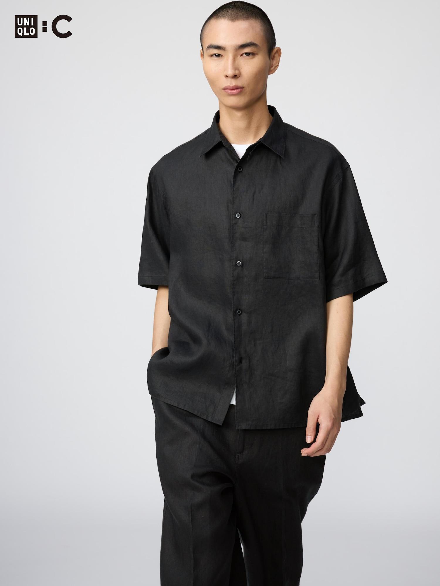 Uniqlo Япония Премиальная льняная оверсайз рубашка 09 BLACK/S