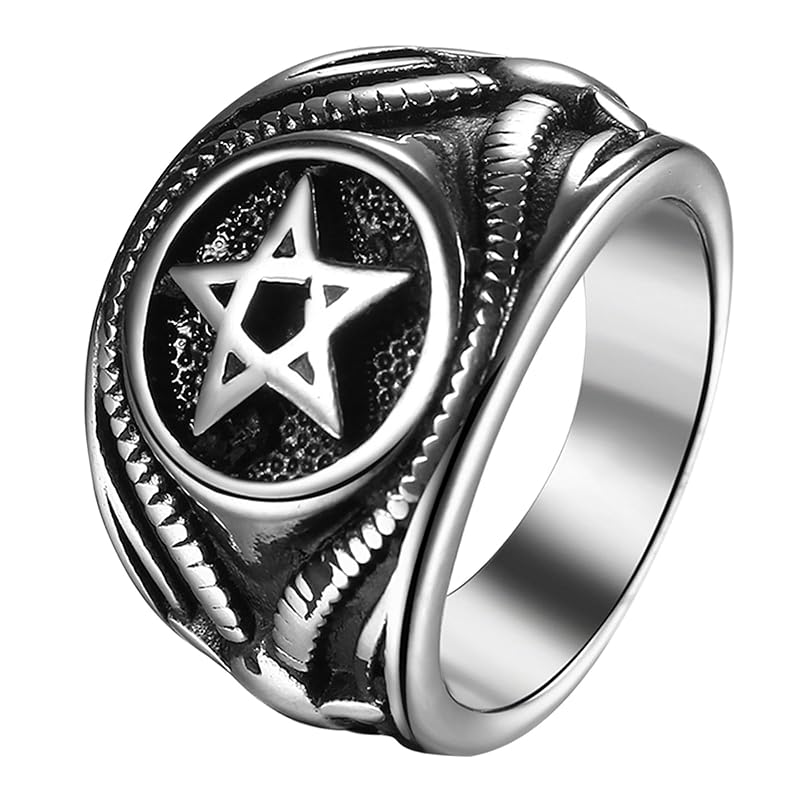 

[JEWELRYWE] ring men s stamp ring Gothic: antique stainless pentagram Fashionable casual business - birthday father s day Christmas valentine s day
