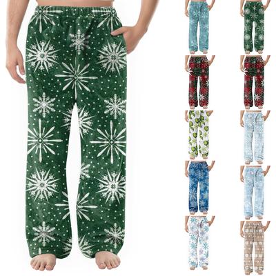 Men's Flannel Pocket Casual Pants, Printed Pocket Casual Pants, Home Sleeping Pants