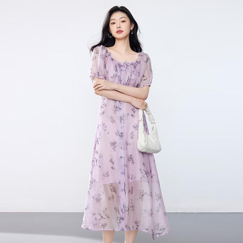 JOY SPEAKER Women's Printed High-Waisted Square Neck Midi Dress