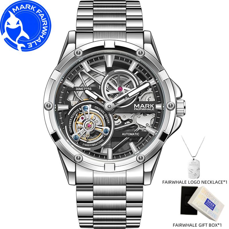 FAIRWHALE Luxury Men Watch Automatic Movement 44MM Dial Stainless Steel Tourbillon Waterproof Mechanical Watch for Man Gift Set