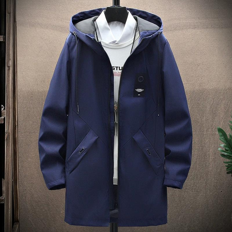 

Youth Slim Fit Mid To Long Autumn Men s Jacket Hooded Windbreaker XXXXL темно-синього кольору