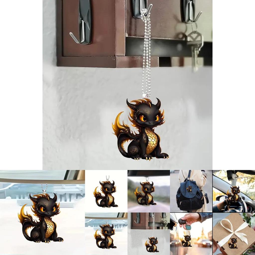 Charming Cartoon Black Dragon Acrylic Car Pendant For Unique Vehicle Decoration